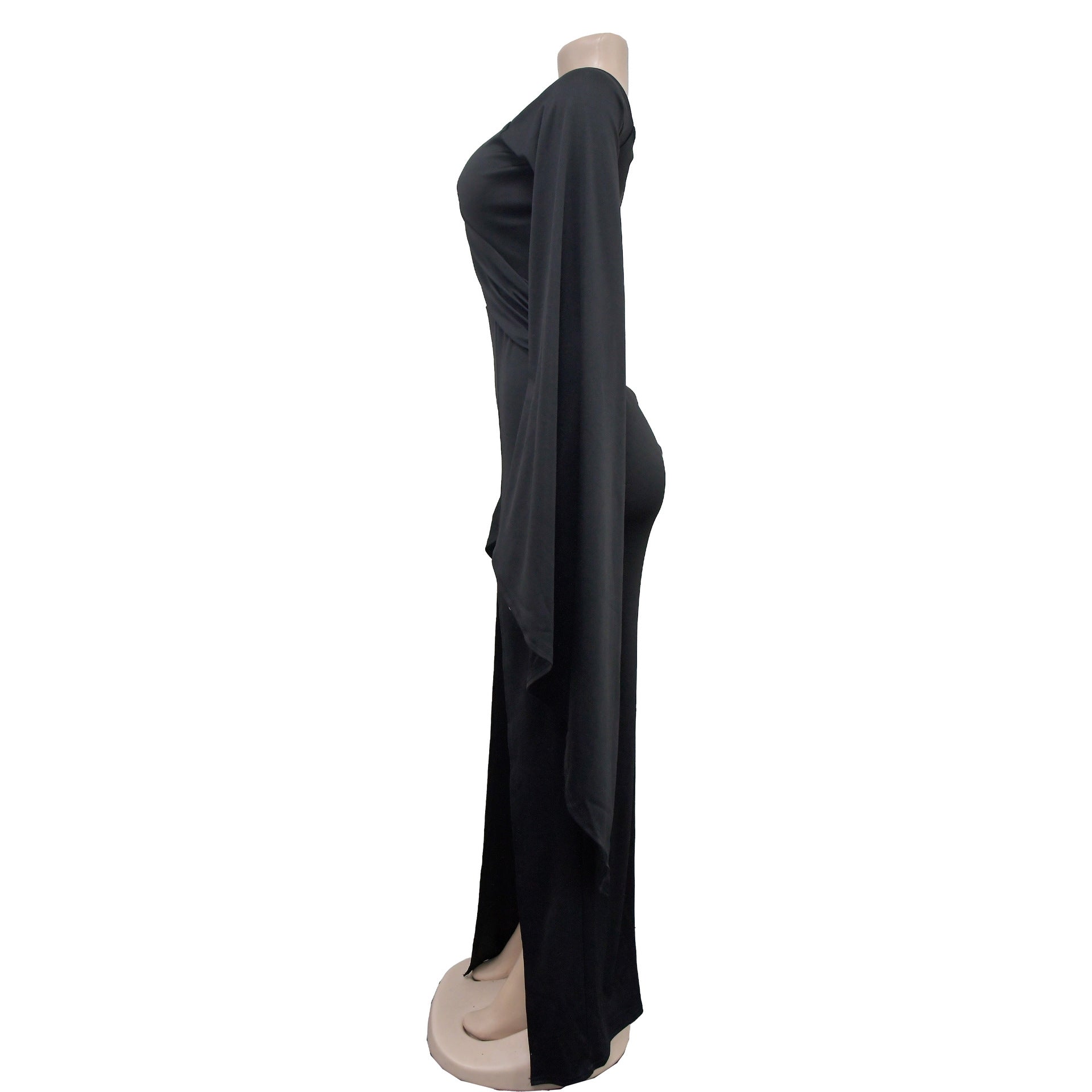 Fashion Women's Solid Color Long Sleeve Slit Pleated Maxi Dress 18