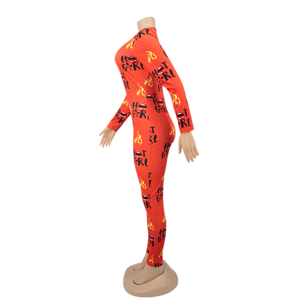 Women Round Neck Long Sleeve Printed Jumpsuit 20