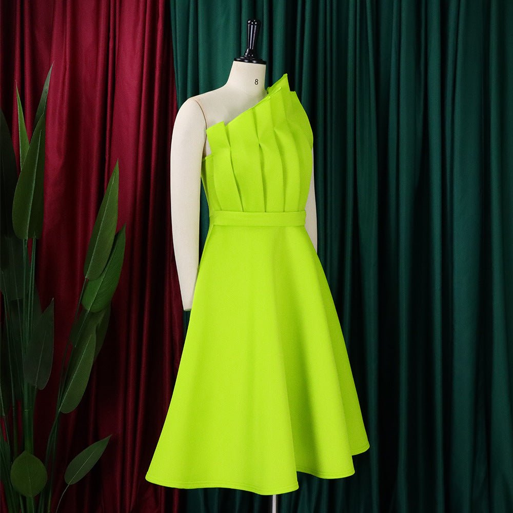 Plus Size Women Solid Sexy Pleated Formal Party Dress 25