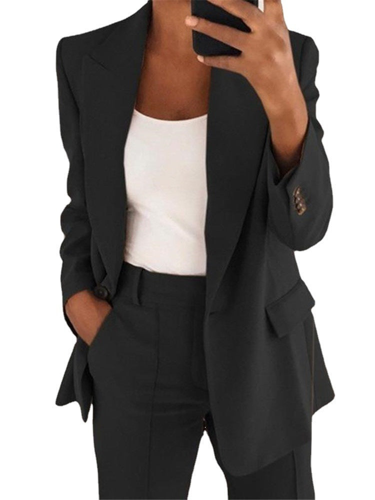 Fashionable Casual Solid Color Blazer Trousers Career Two Piece Suit 17