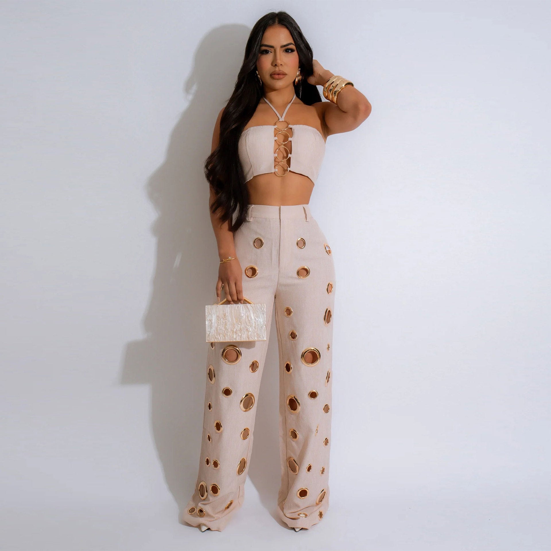 Women Sexy Top and Ripped Pants 2-piece Set 4