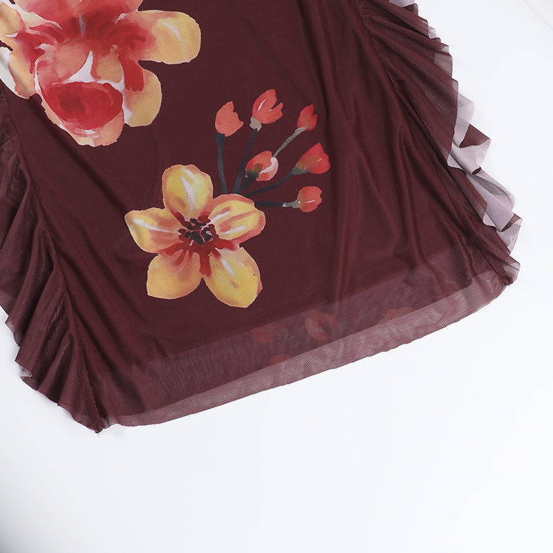 Summer Sexy Flower Mesh Strap Backless Slit Long Dress 13