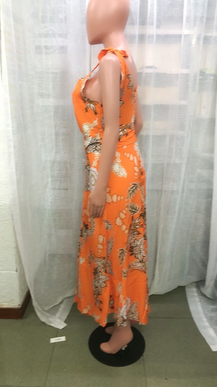 Women V-neck Sleeveless Print Belted Dress 6