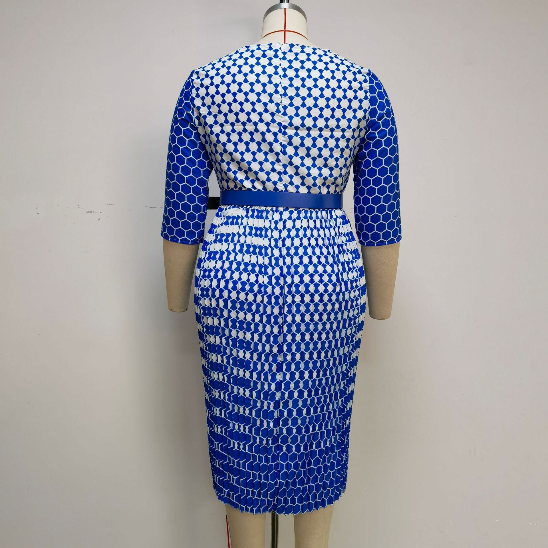 Plus Size Women African Round Neck Three-quarter Sleeve Pleated Snake Dress 7