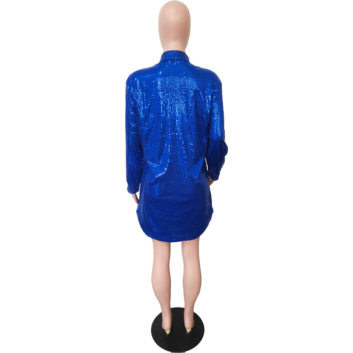 Women Solid Sequin Loose Shirt Dress 40
