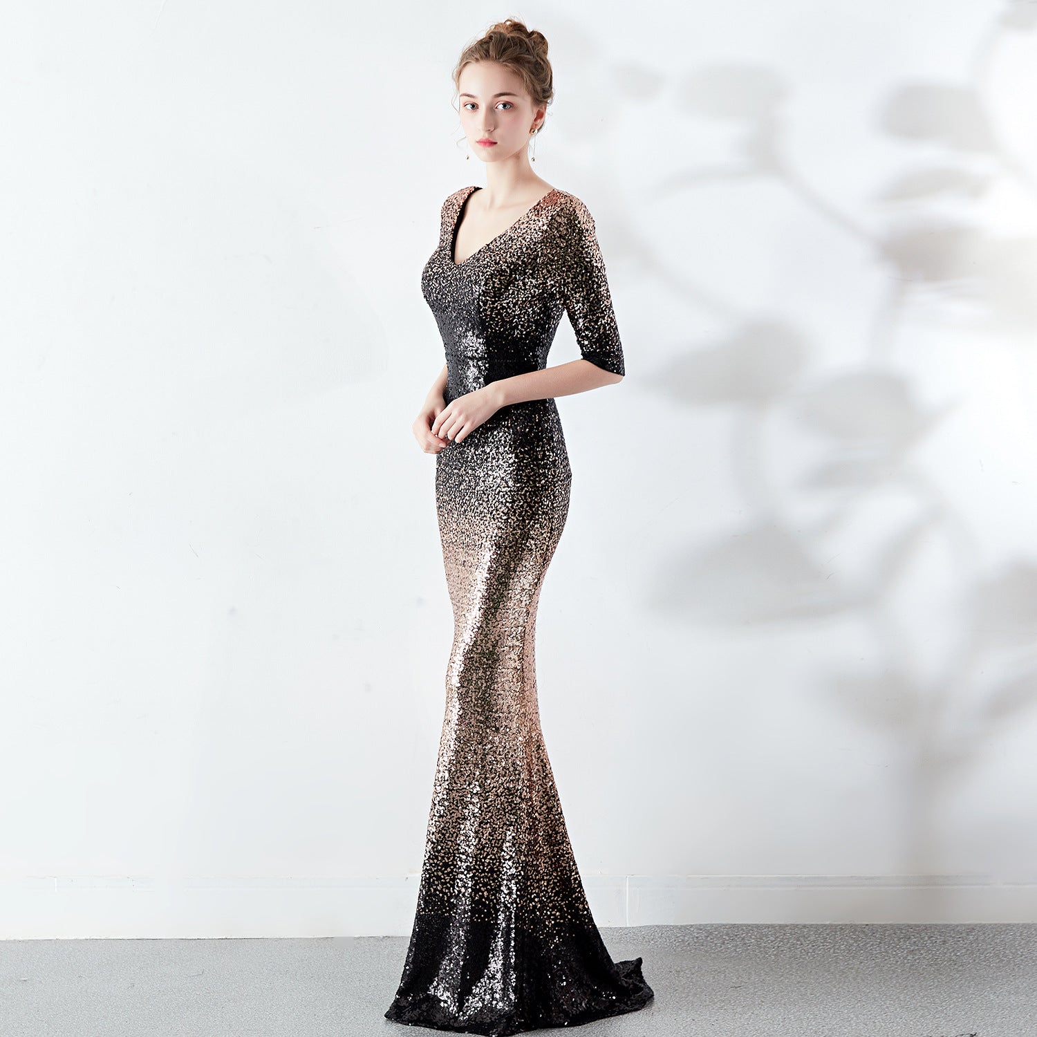 Women's Formal Party Elegant Long Slim Sexy Fishtail Sequins Dress 9