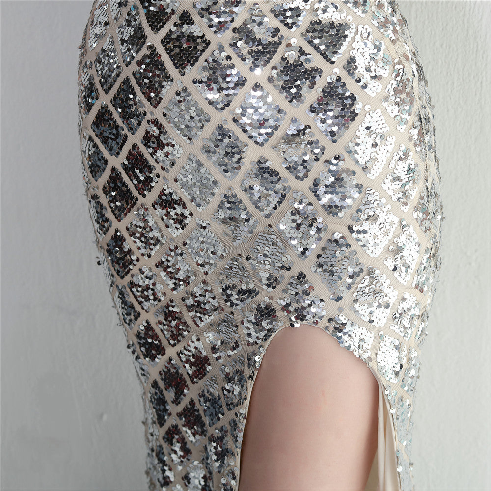 Sequined Strap Slit Bodycon Sexy Long Evening Dress 23