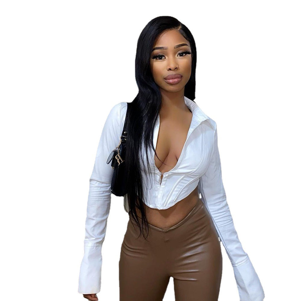 Spring Women's Sexy Long Sleeve White Shirt Women's cropped inspired design Top 6