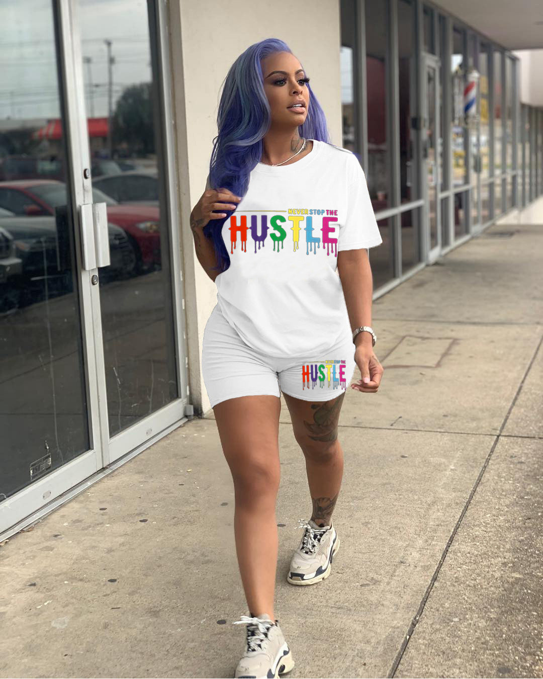 Women Casual Print Top + Shorts Two-Piece Set 8