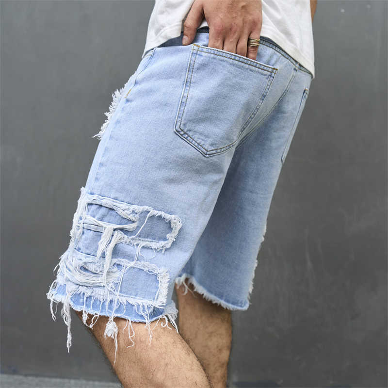 Men's Denim Pants Ripped Loose Hipster Casual Knee-Length Shorts 4