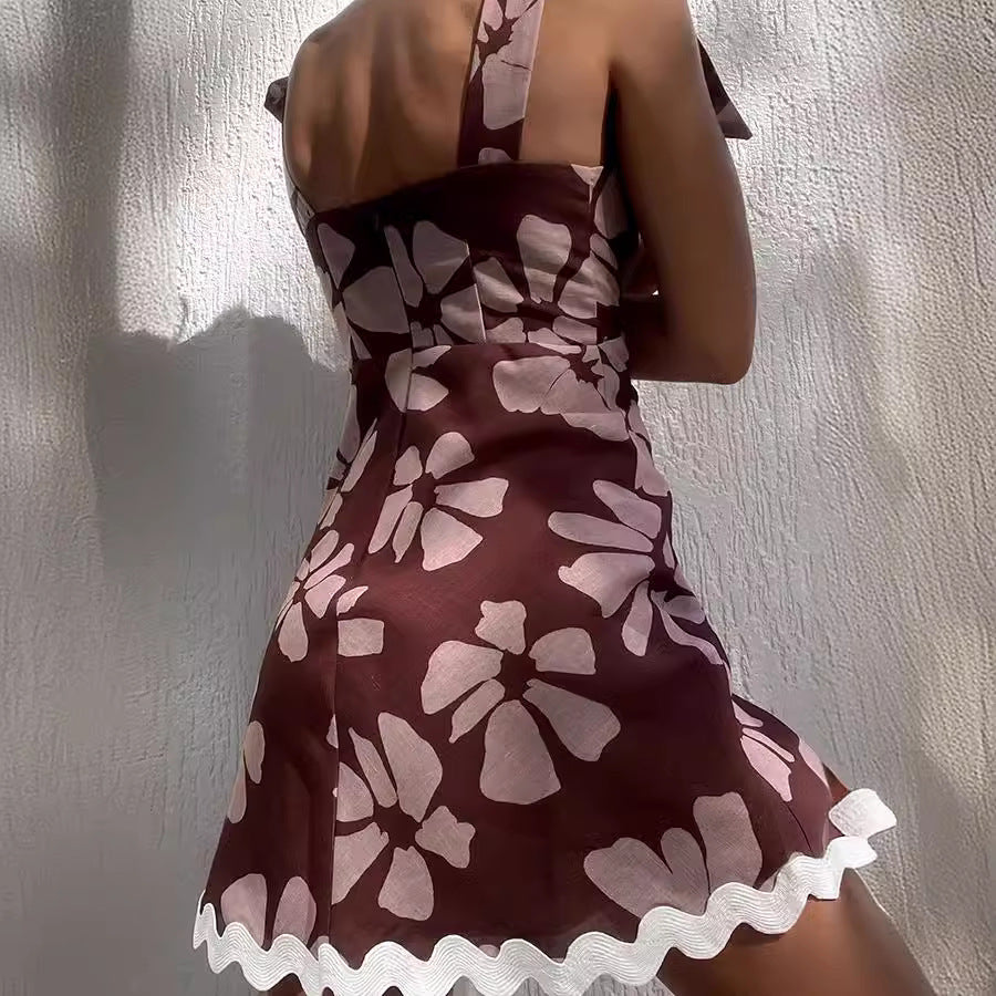 Women lace print V-neck Mini dress 5