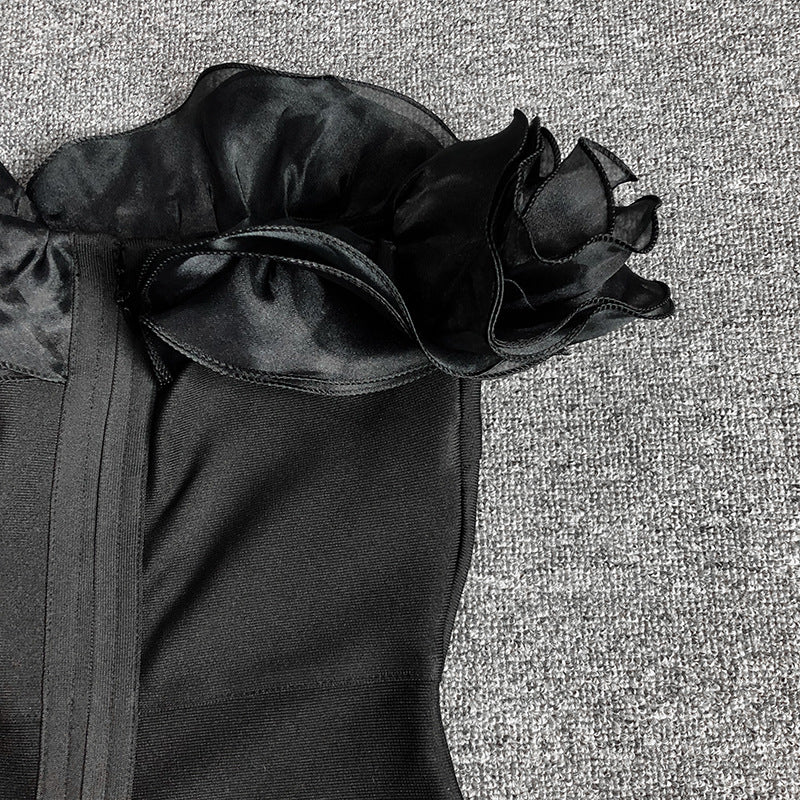 Ruffle Bandage Dress Fashionable And Elegant Off Shoulder Strapless Black Formal Party Dress 17