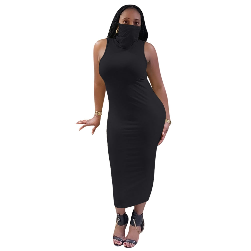 Sexy Sleeveless Tight Midi Dress with Face Cover 6