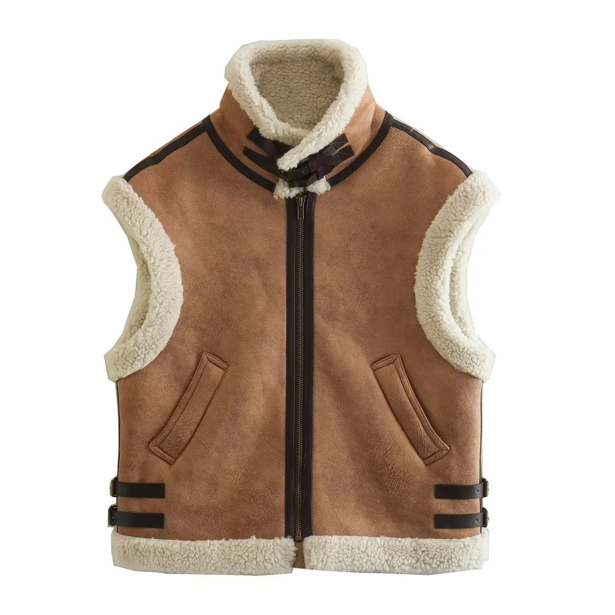 Women's Fur And Leather Patchwork Sleeveless Vest Jacket Women's Top 11