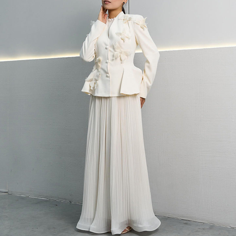 Women Elegant Butterfly Blazer Jacket + Pleated Skirt Two-piece Set 14