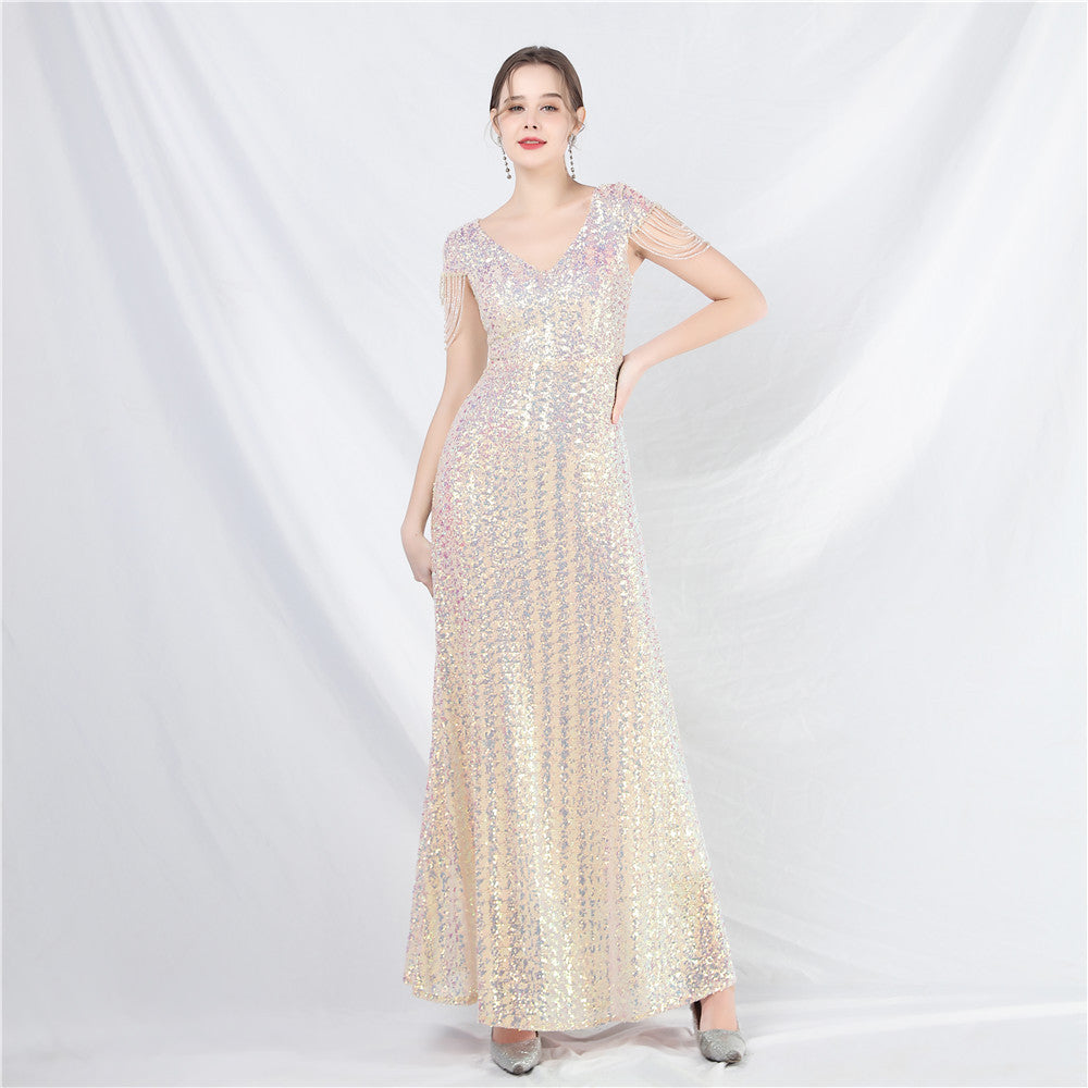 luxury beaded sequins long A-line evening dress 11