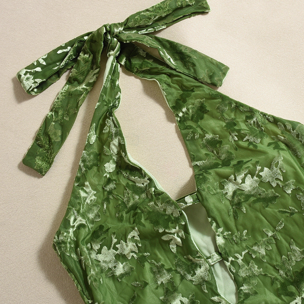 Women Summer Temu Backless Hollow Lace-Up Halter Neck Dress 10