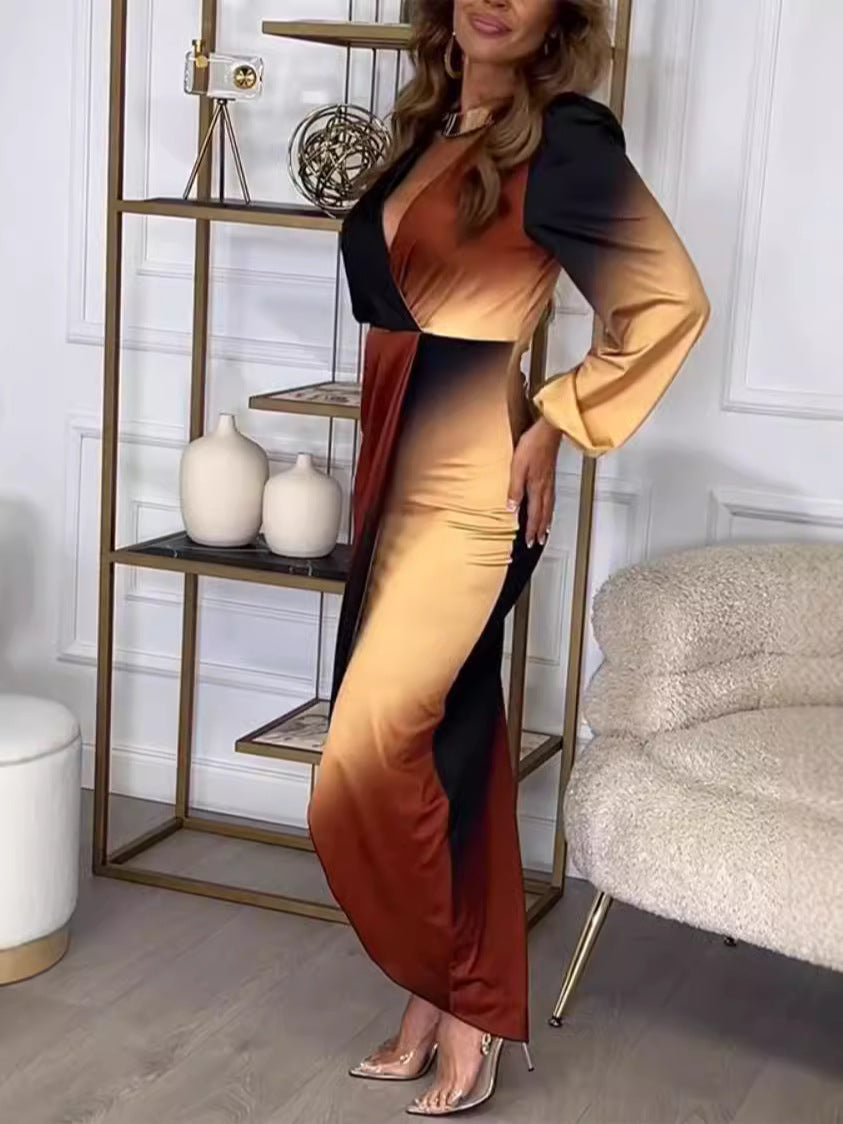 Autumn Gradient Elegant Fashion Long Sleeve Dress