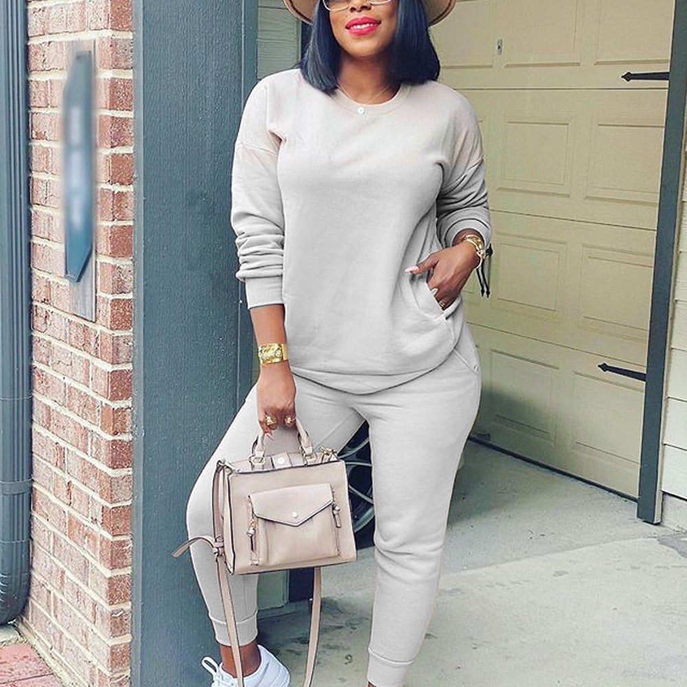 Autumn and winter women's fashion solid color Slim Fit Casual two piece pants set 3