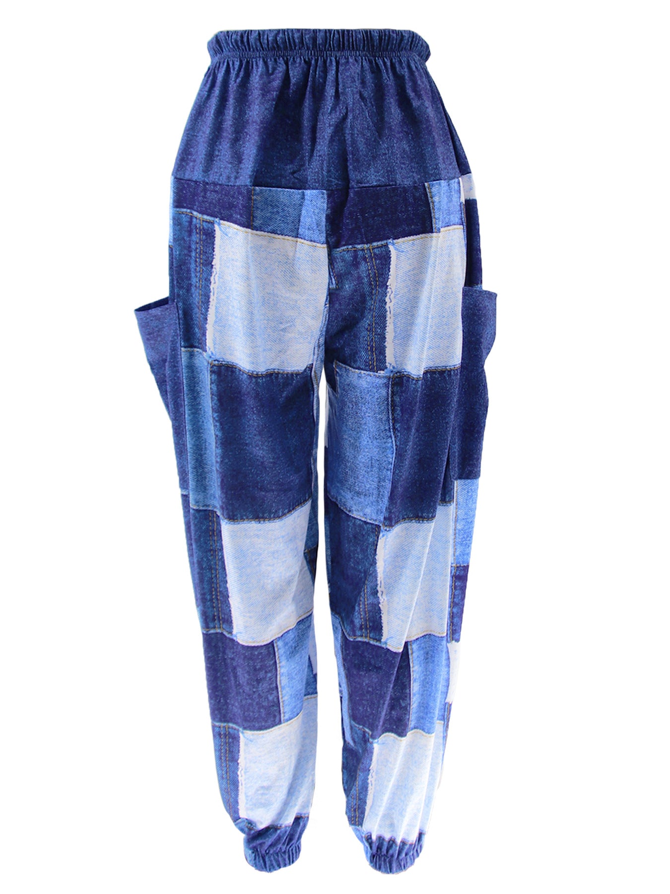 Women's Spring Summer High Waist Trousers Pocket Irregular Print Wide Leg Pants 4