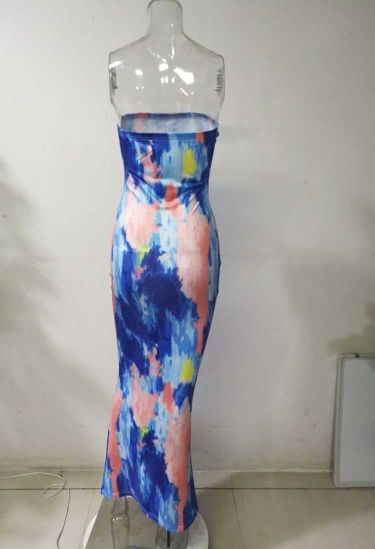 Summer Party Sexy Tie Dye Under-Knee Length Tube Dress 3