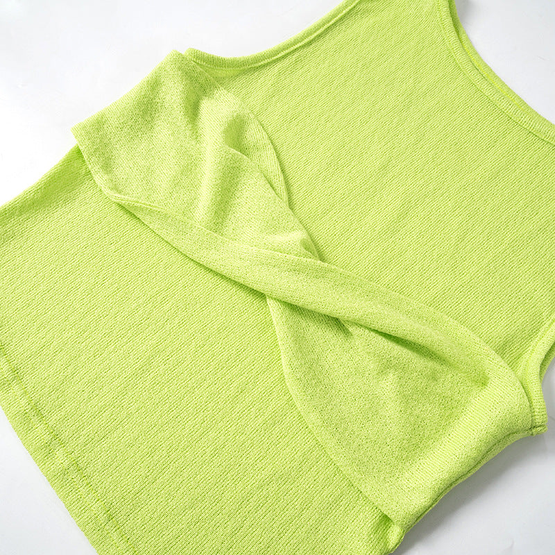 Women Summer Casual Solid Knot Sleeveless Tank Top And Bodycon Skirt Two-piece Set 12