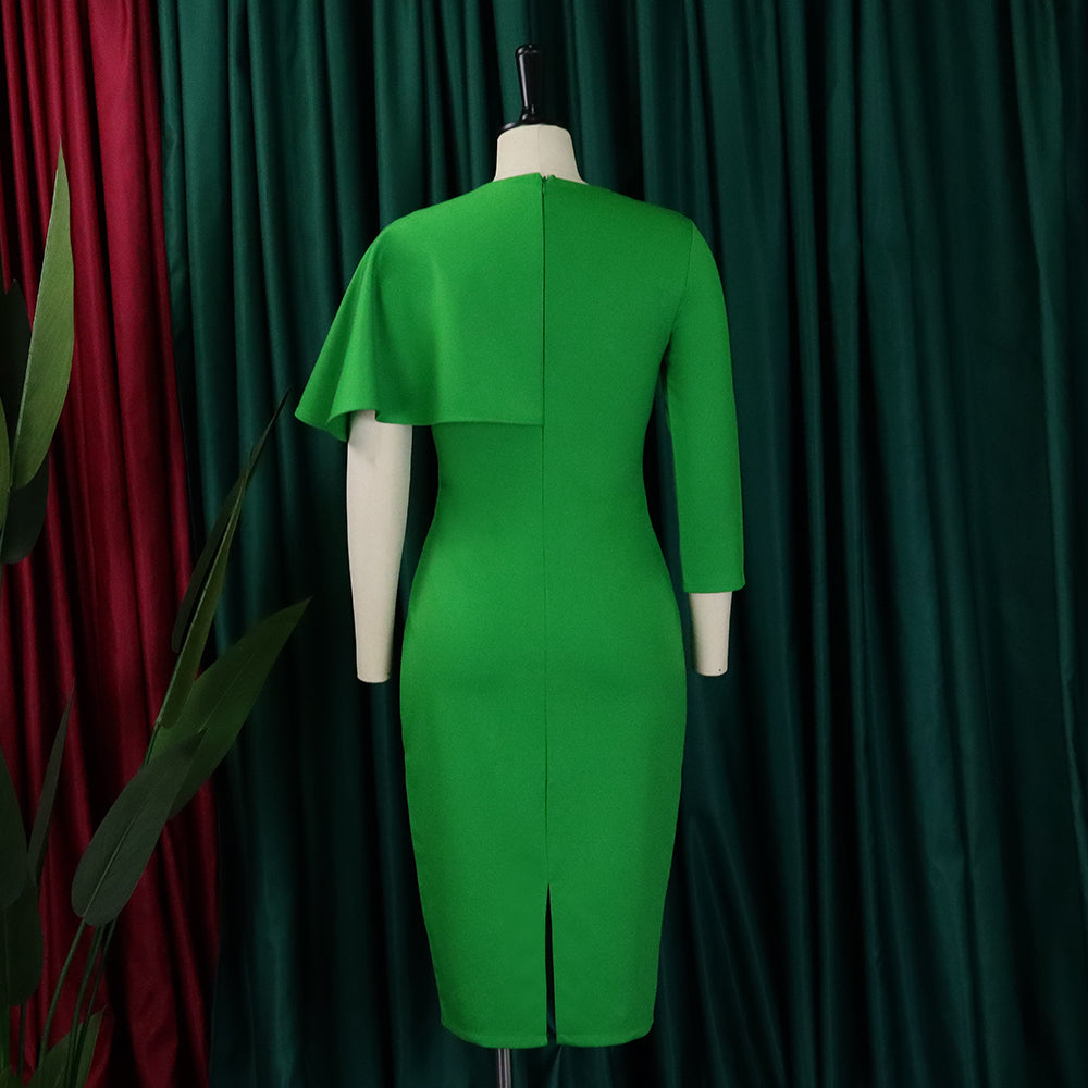 Plus Size Ladies' High Waist Ruffled Chic Bodycon Pencil Dress 19