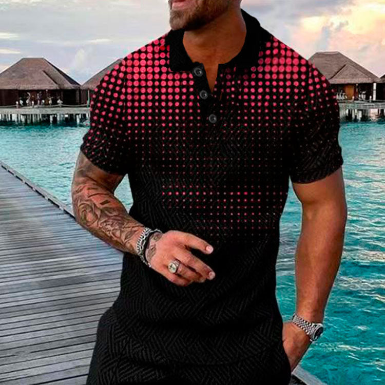 Men's Summer Fashion Casual 3D Printed Polo Shirt Turndown Collar Casual Short Sleeve 36