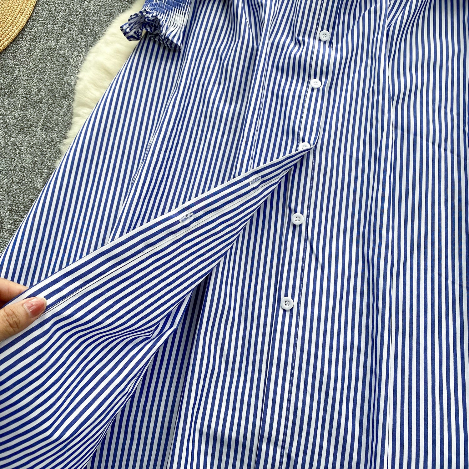 Chic Trendy Long Sleeve Single Button Casual Striped Shirt Dress 9