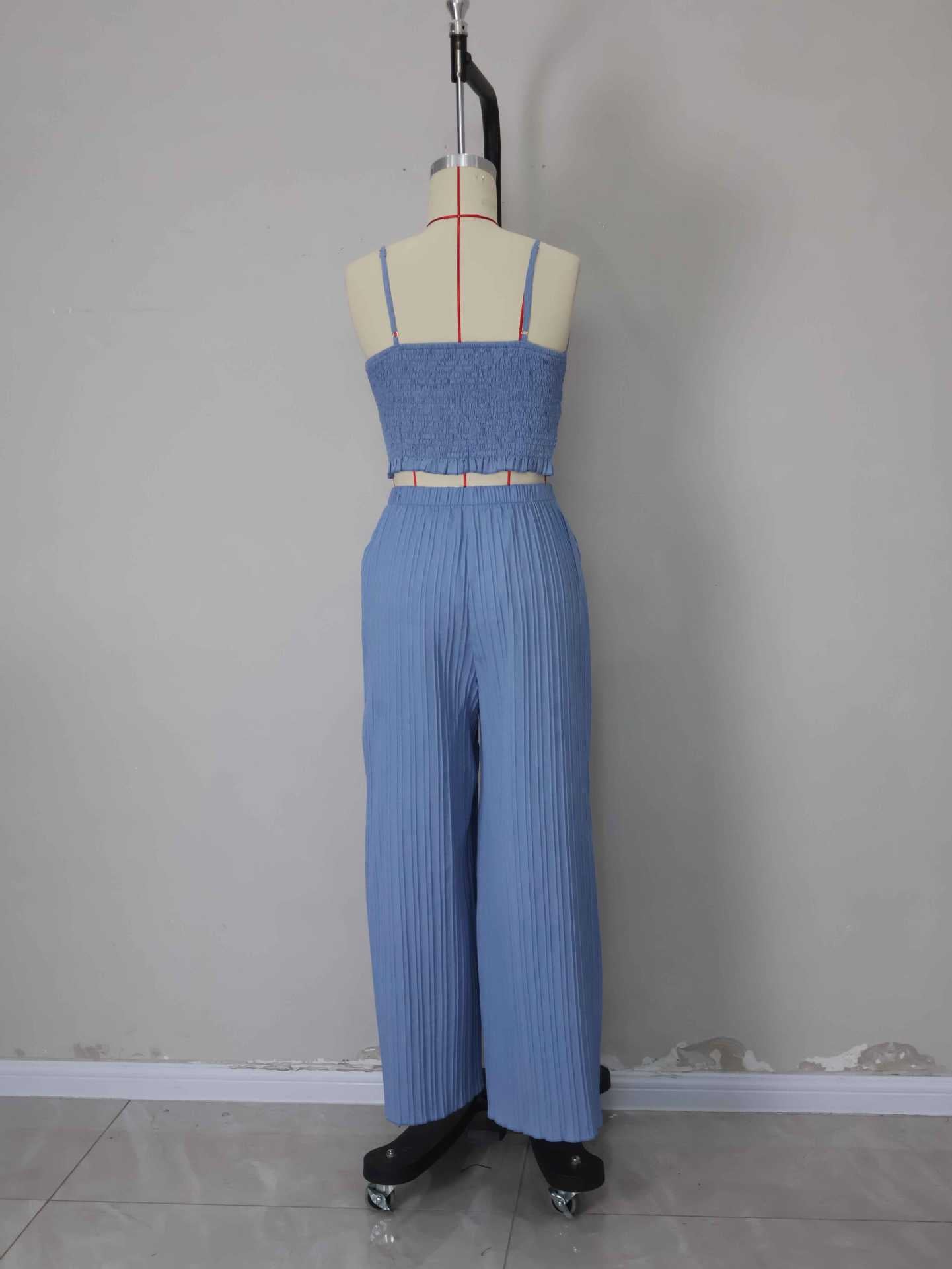 Women's Solid Color Straps Vest Straight Slit Casual Pants Summer Two-Piece Set 8