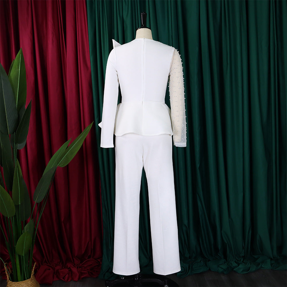 Long Sleeve Chic Mesh Patchwork Beading Slim Fit Formal Party Plus Size Jumpsuit 15