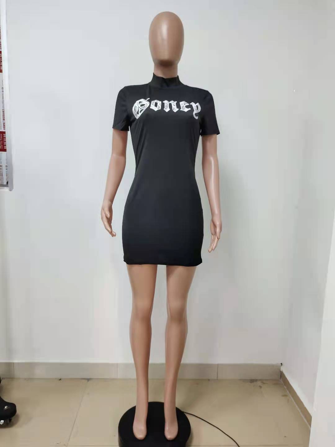 Women Sexy Letter Print Round Neck Mini Dress 4