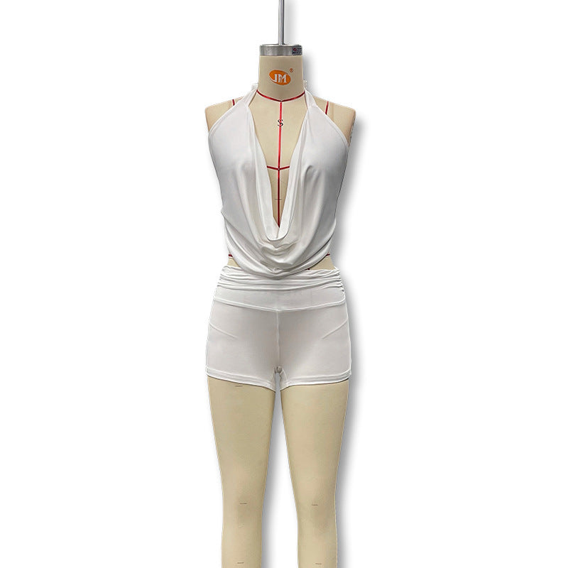 Women Sexy Halter Neck Backless Top and Shorts Two-Piece Set 13