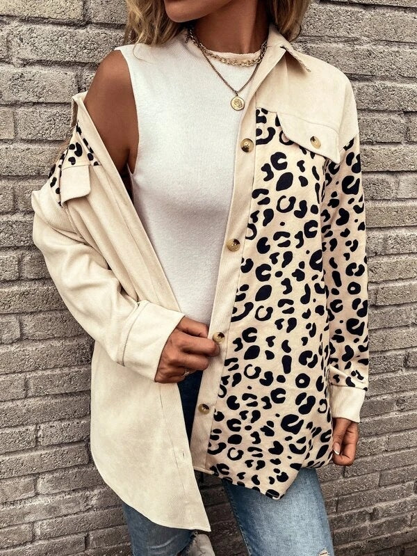 women autumn and winter leopard print single breasted long sleeve casual shirt coat 3