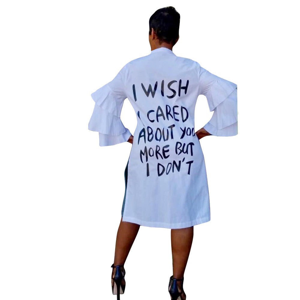 Women's Autumn & Winter Letter Print Ruffle Sleeve Fashion Dress 5