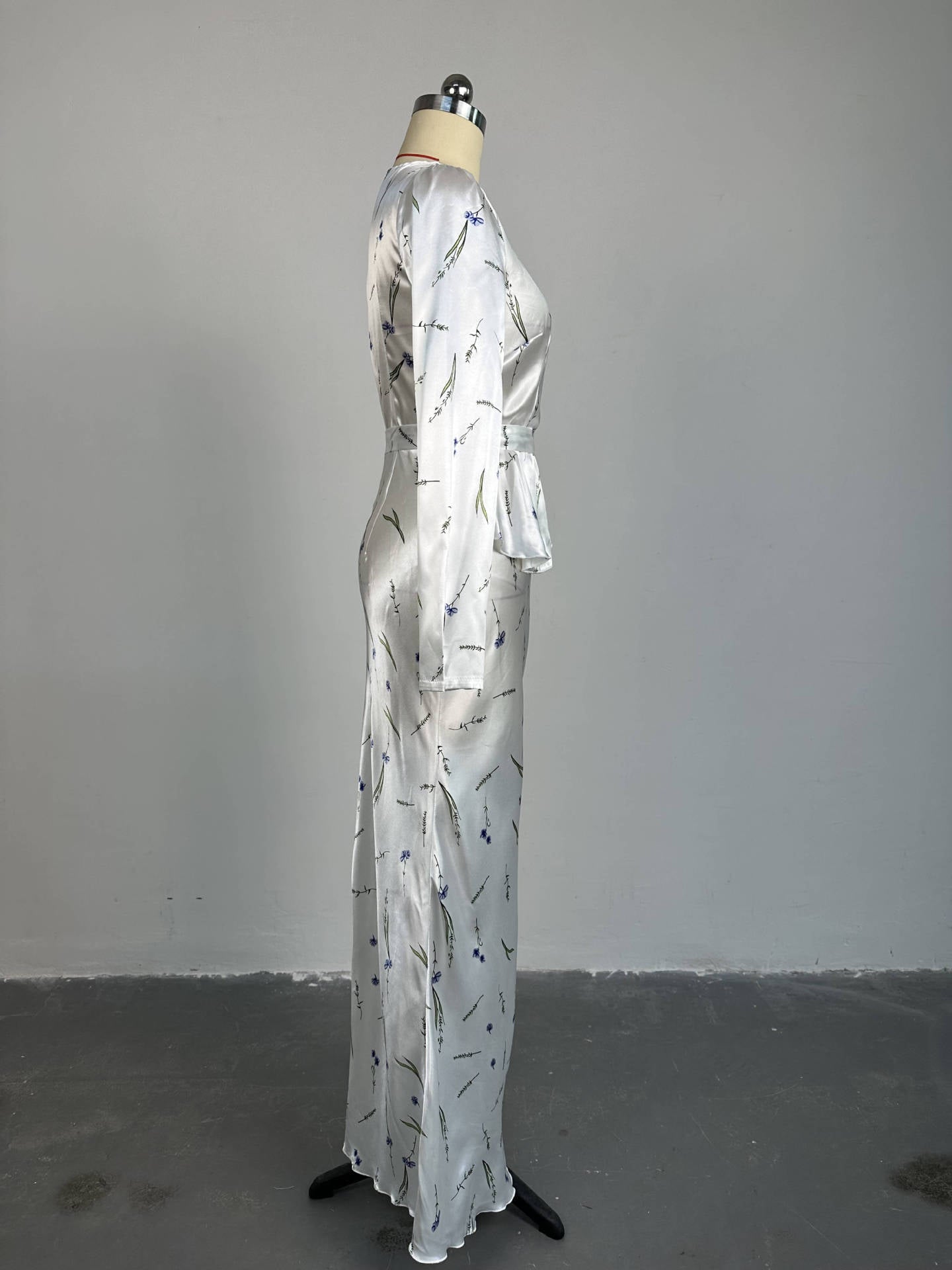 Women 's Spring V-Neck Printed High Waist Long Bodycon Dress 13