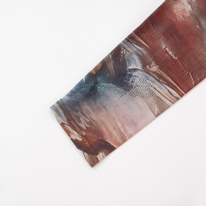 Women Spring and Summer Mesh Print See-Through Tight Pants 29