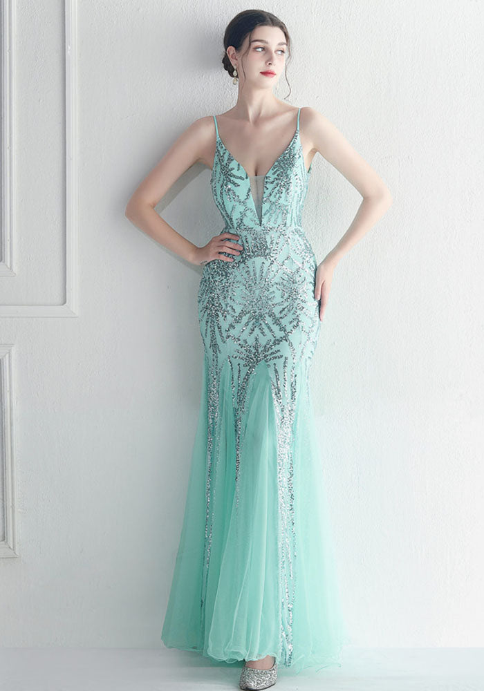 Mesh beaded sequin dress event exhibition long evening dress