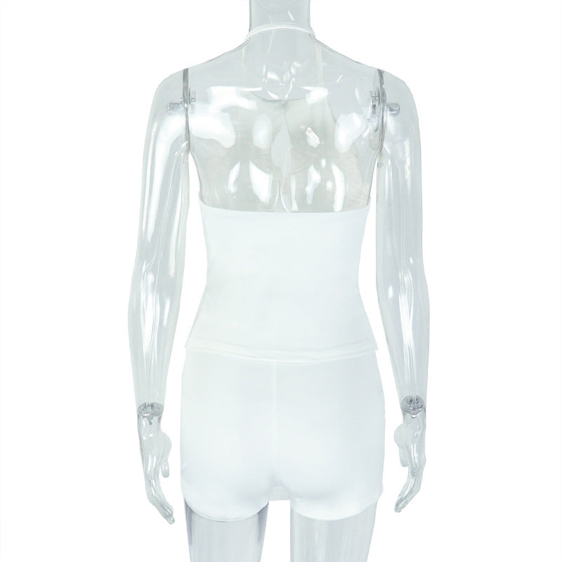 Chic Summer Solid Color Halter Two Piece Skirt Set 8