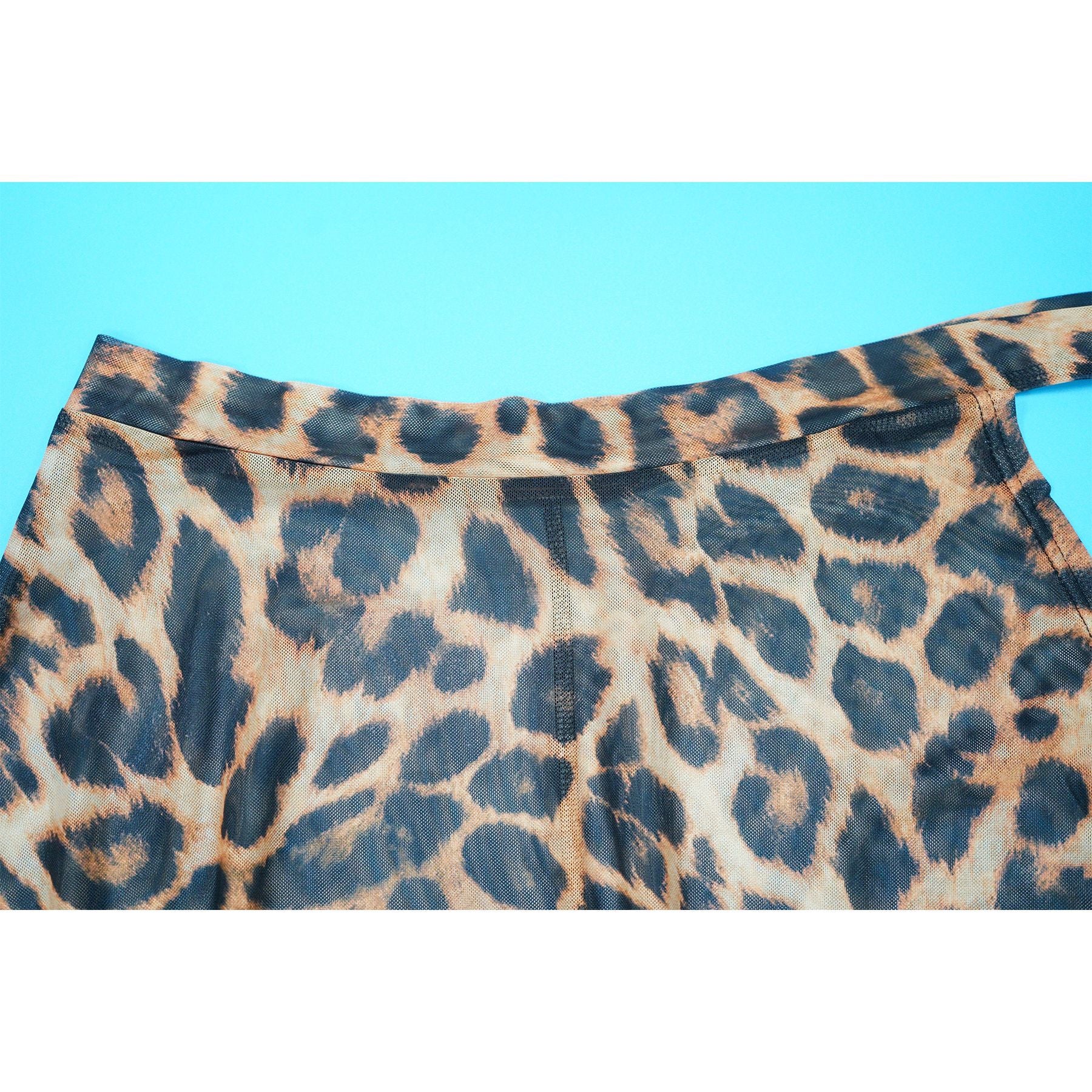 Women Sexy Leopard Print See-Through Bodysuit and Slit Skirt Two-Piece Set 24