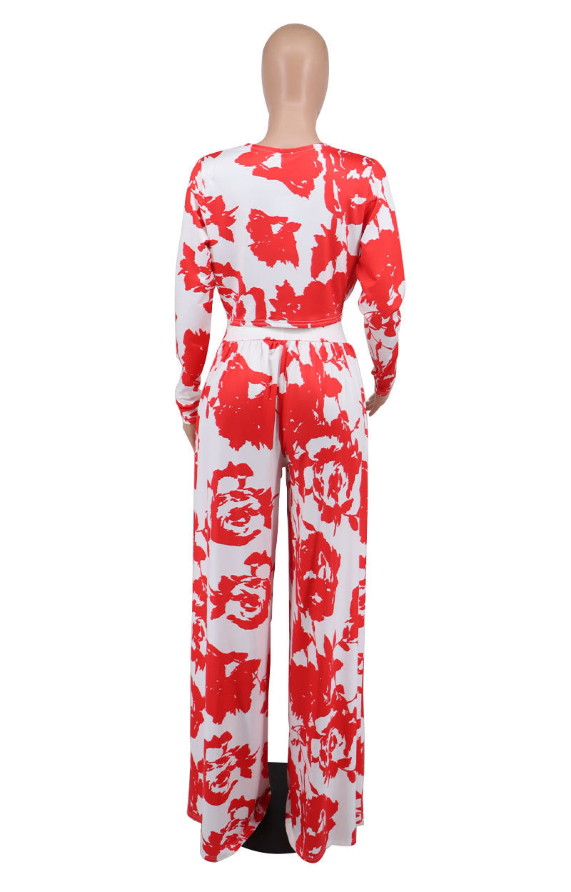 Women's Casual Spring Print Long Sleeve Two Piece Pants Set 8