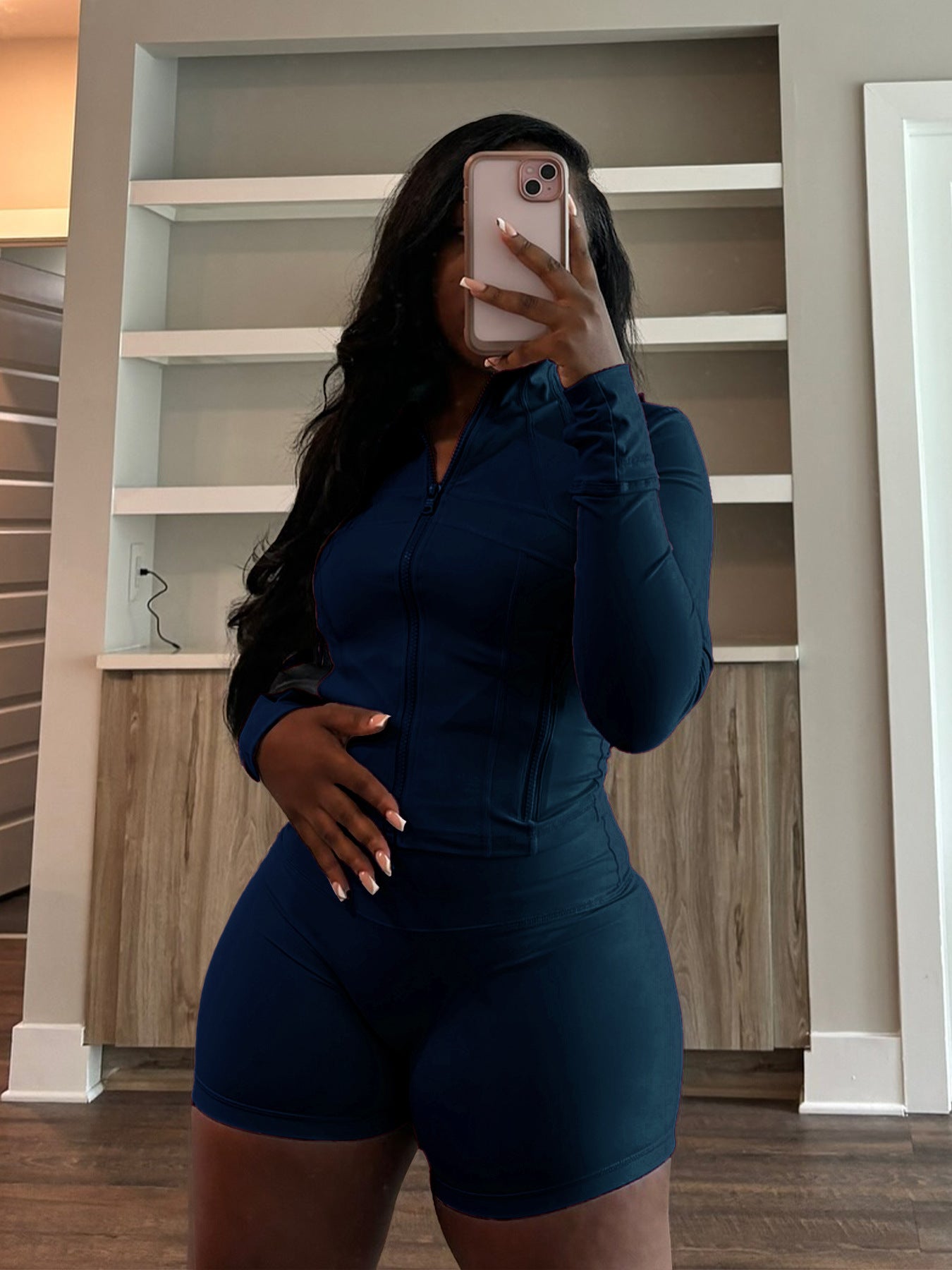 Spring Sports Casual Tight Fitting Long Sleeve Two-Piece Shorts Set 10