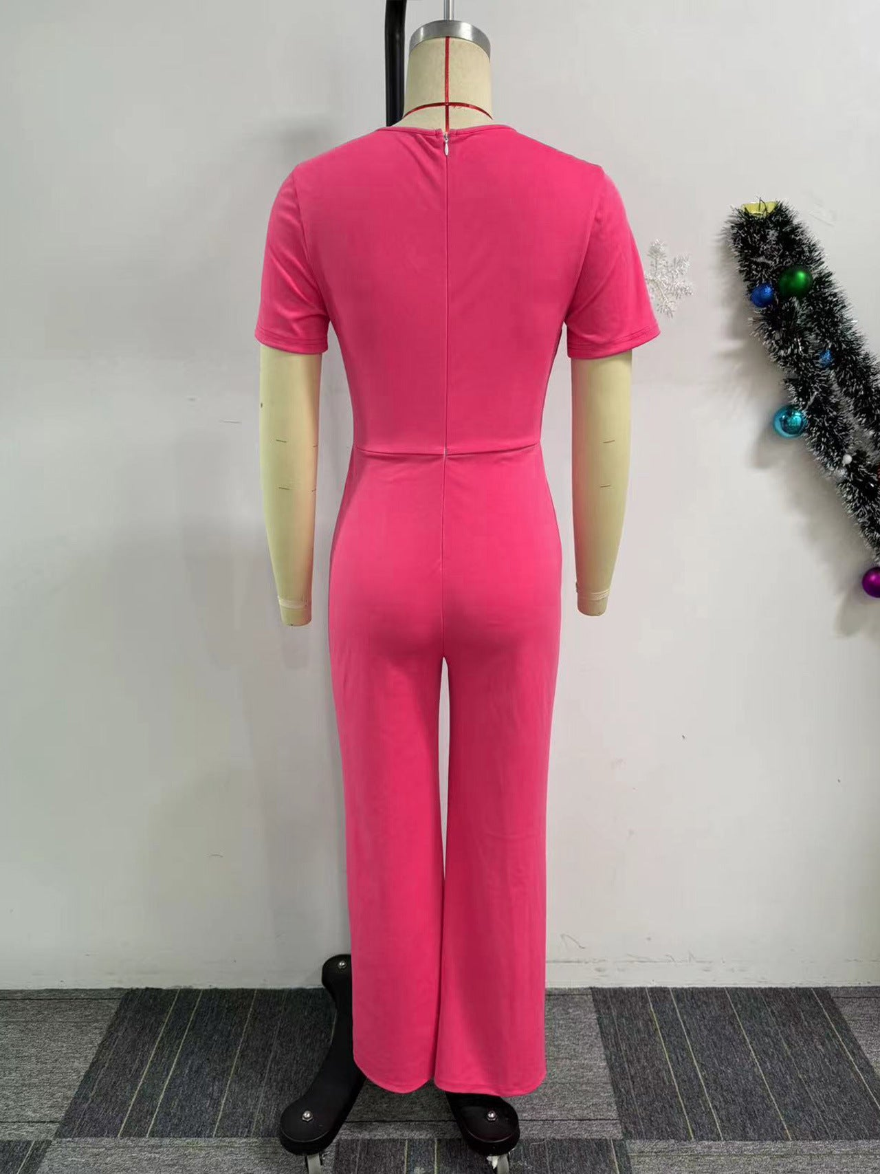 Irregular Neckline Slim Waist Button Wide Leg Jumpsuit 6