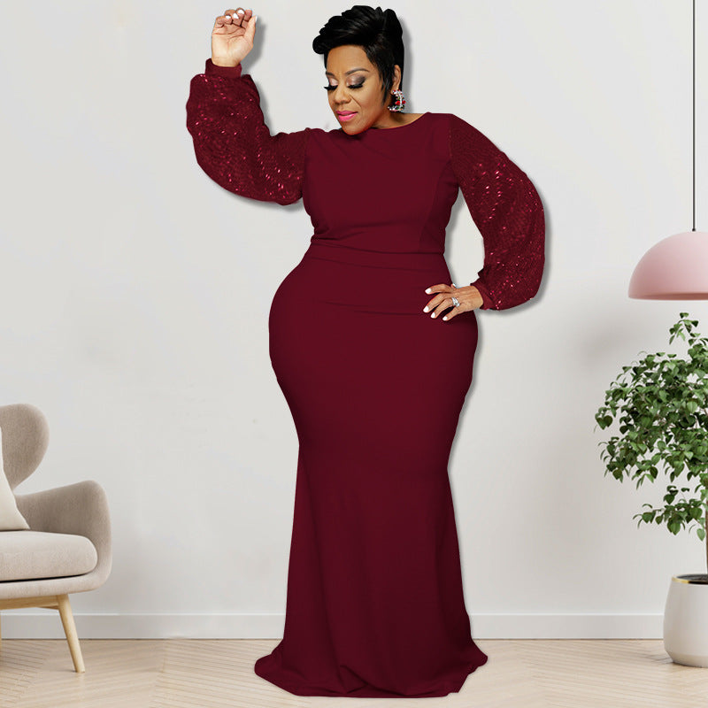 Plus Size Women's Long Sleeve Sequin Dress Autumn 5