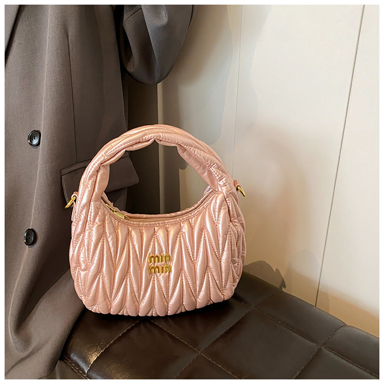 Women pleated cloud bag crossbody handbag single shoulder crescent bag 8