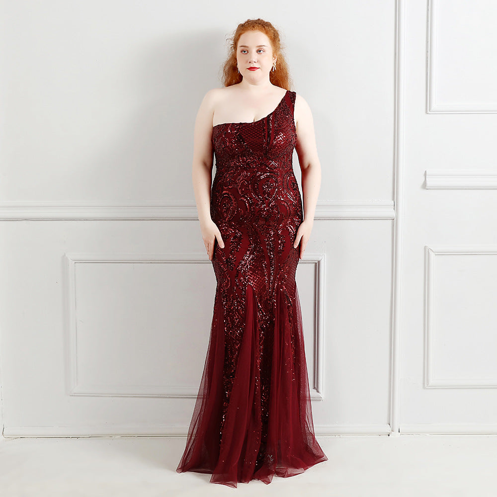 Plus Size Women Sequins One Shoulder Formal Party Evening Dress 8