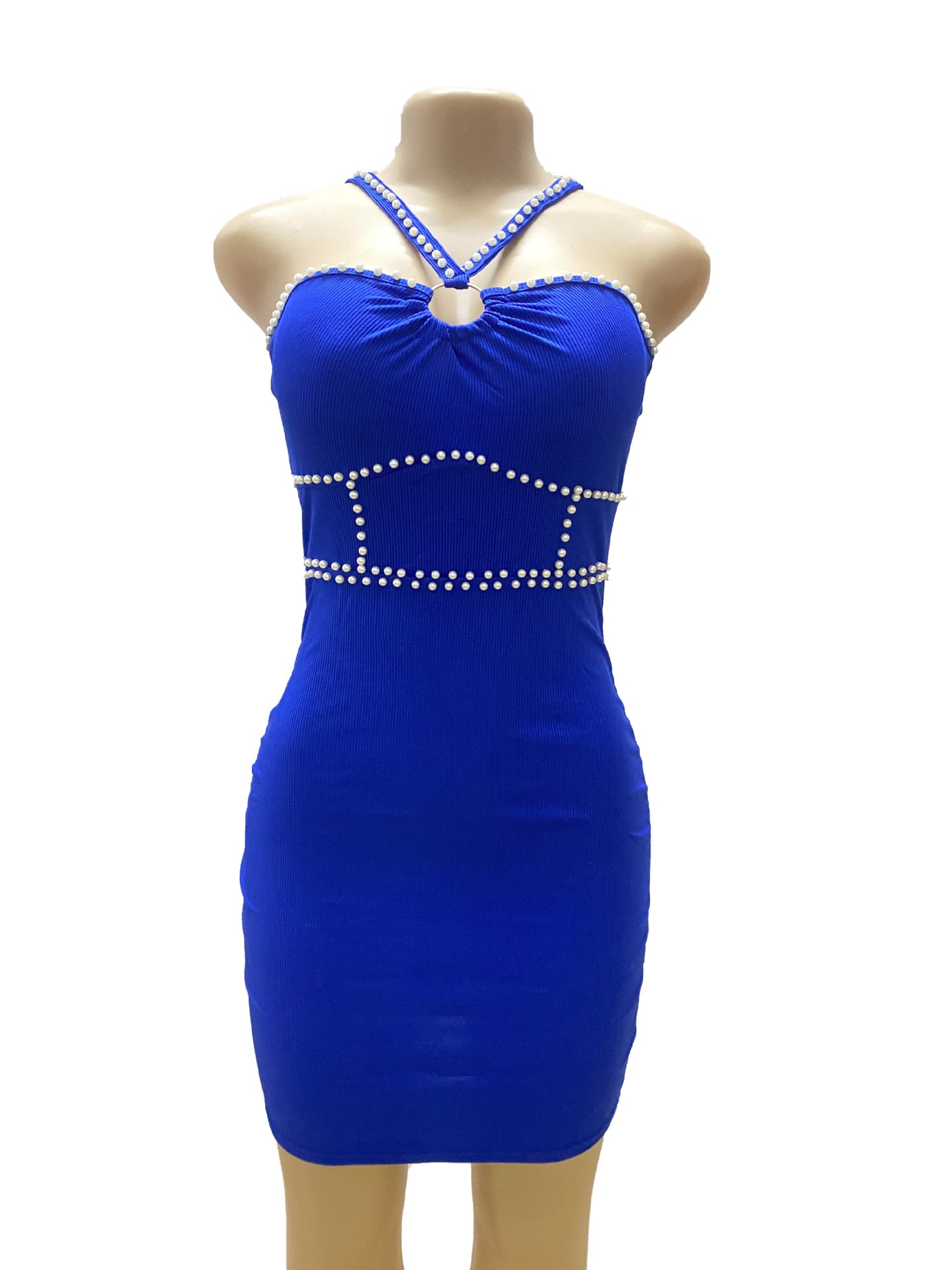 Women Beaded Sexy French Halter Neck Dress 15