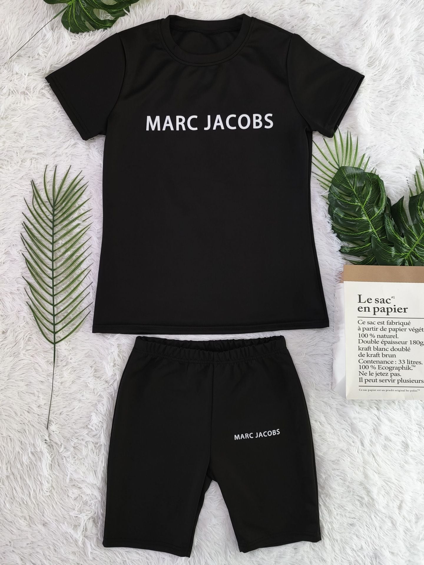 Women Casual Letter Print Short Sleeve Top and Short Two-Piece Set 21