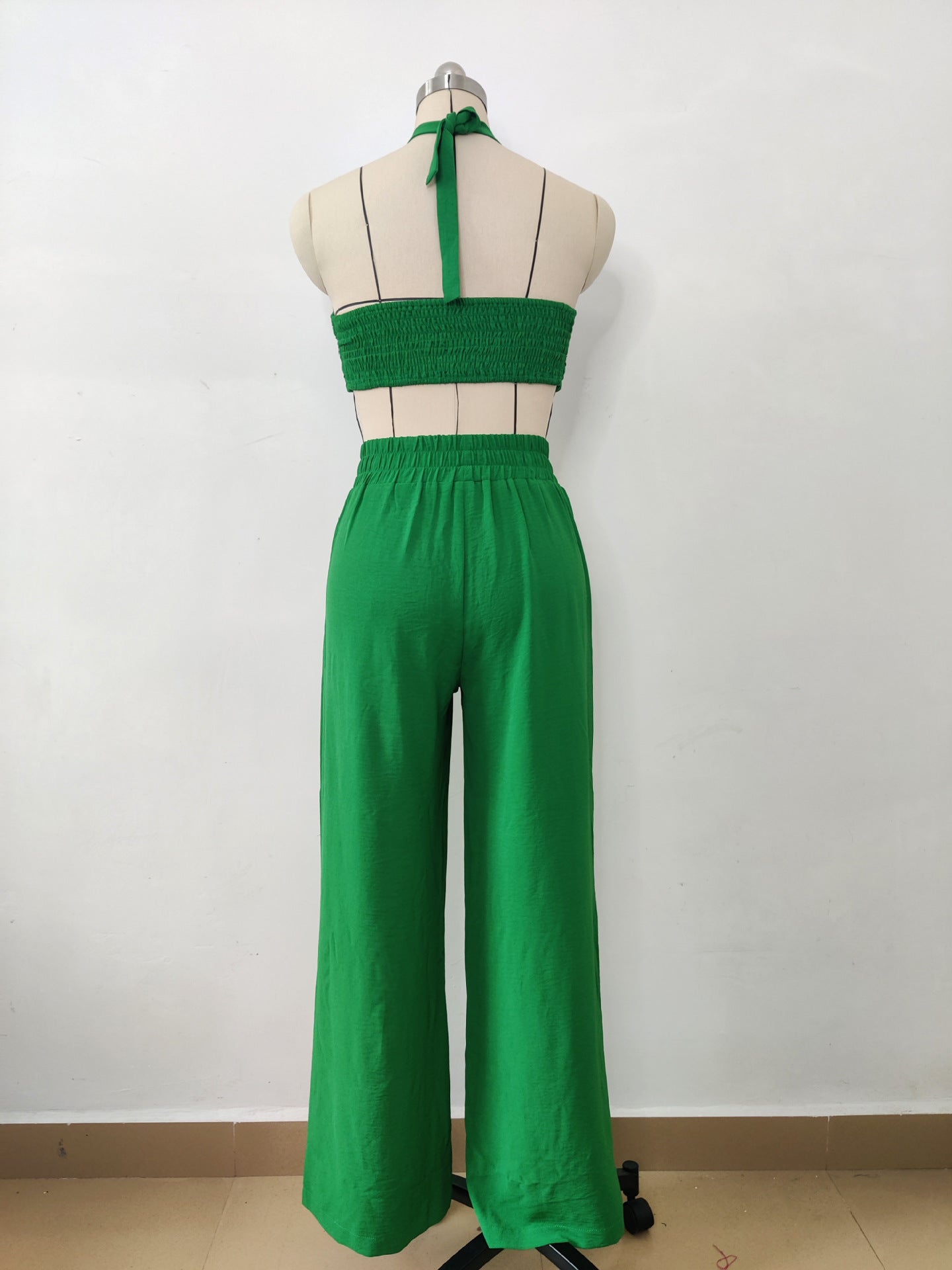 Fashion Women's Sleeveless Sexy Strappy Top Elastic Waist Loose Trousers Two-Piece Set 16