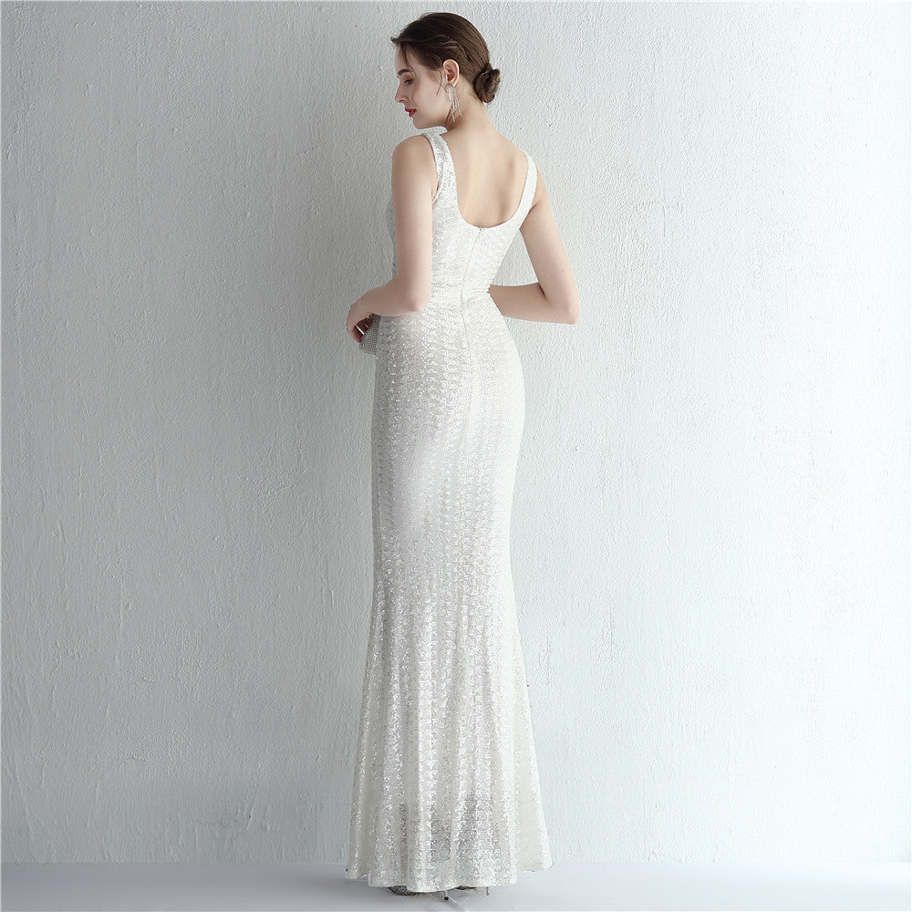 Women Iridescent Sequin Straps Deep v Formal Party Sequined Evening Dress 17